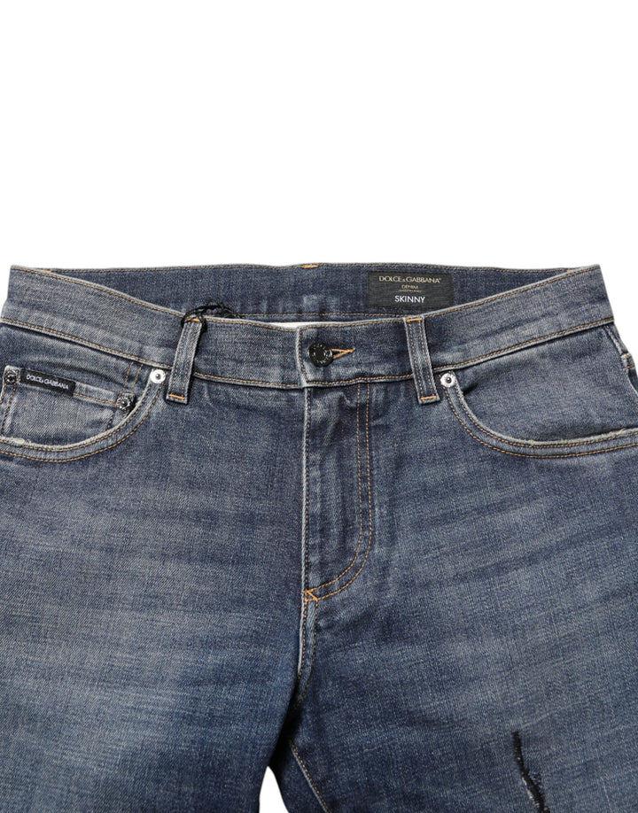 Dolce &amp; Gabbana Blue Washed Cotton Skinny Men Denim Jeans