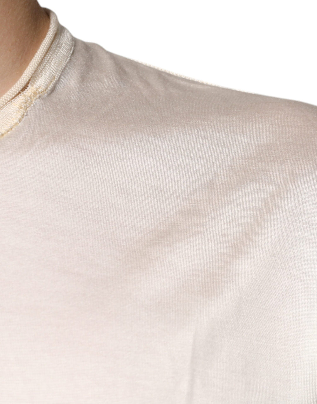 Dolce &amp; Gabbana Off White Silk Henley Short Sleeves T-Shirt