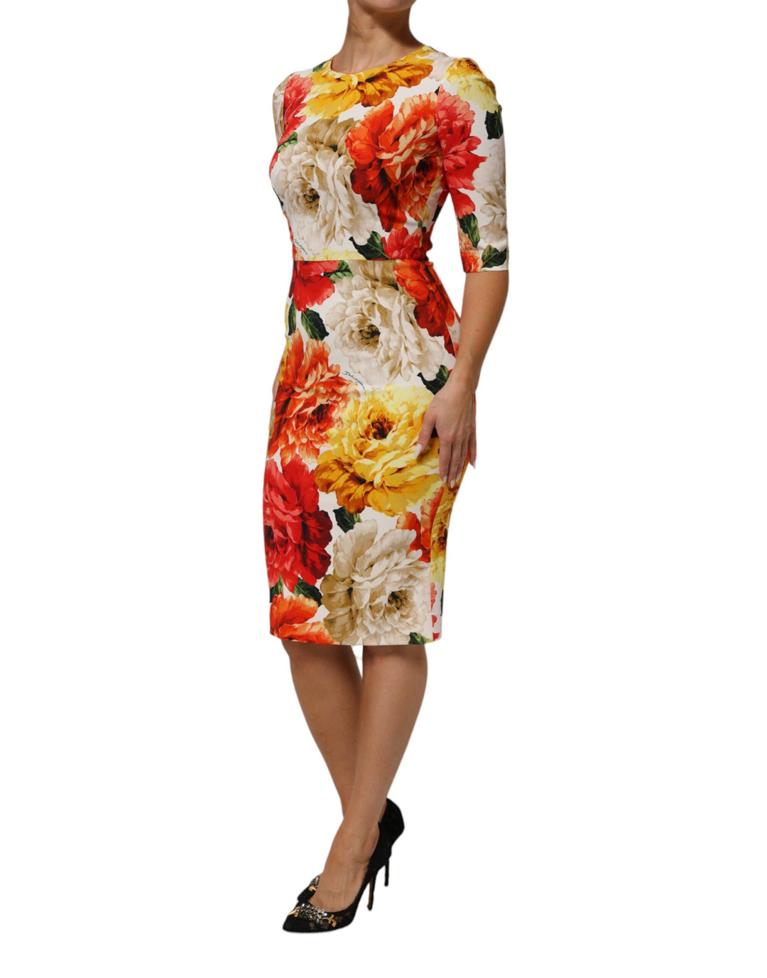 Dolce &amp; Gabbana Multicolor Floral Print Viscose Sheath Dress