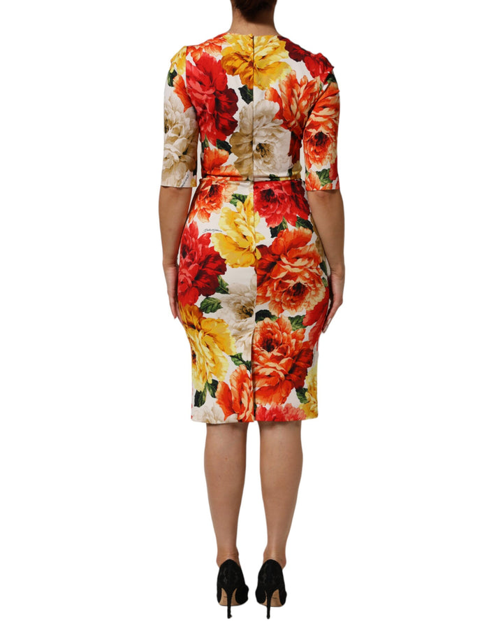 Dolce &amp; Gabbana Multicolor Floral Print Viscose Sheath Dress