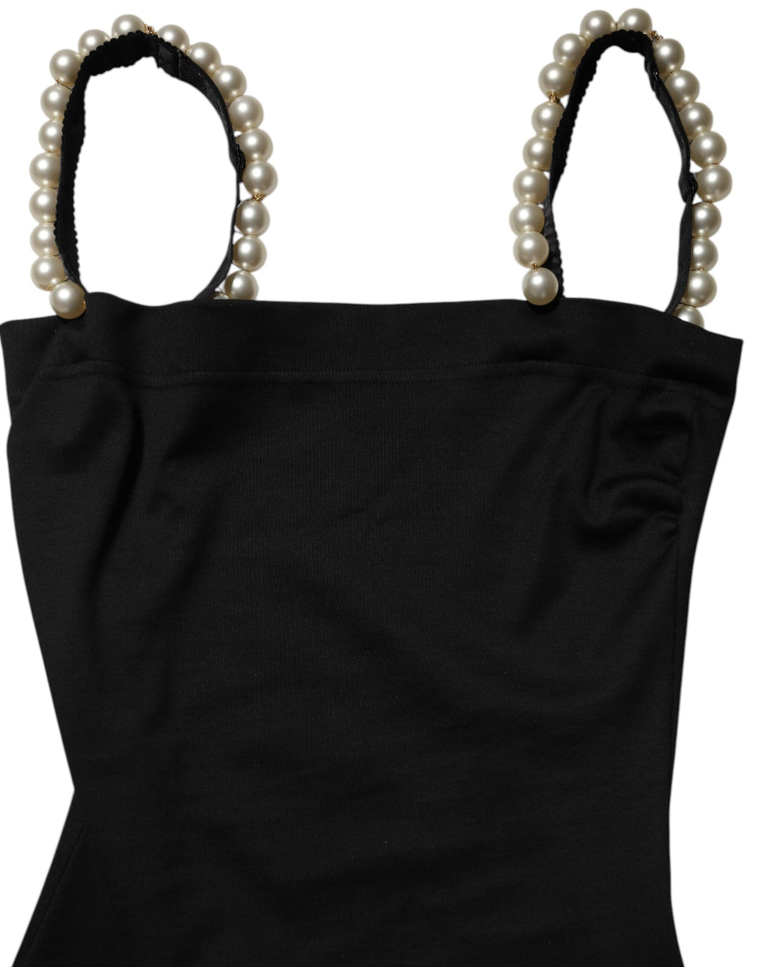 Dolce &amp; Gabbana Black Faux Pearl Cotton Sheath Mini Dress