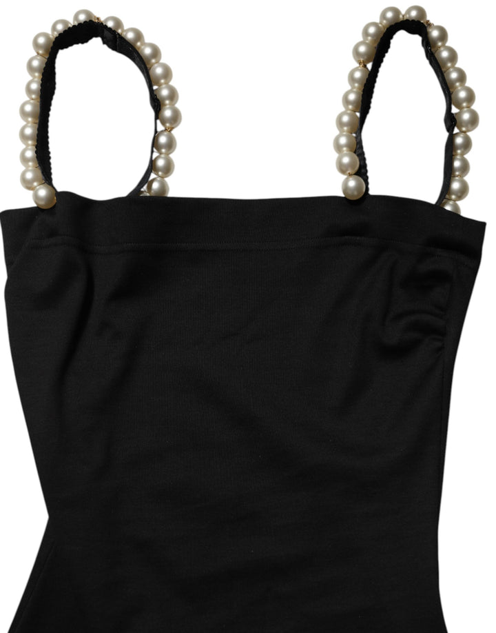 Dolce &amp; Gabbana Black Faux Pearl Cotton Sheath Mini Dress