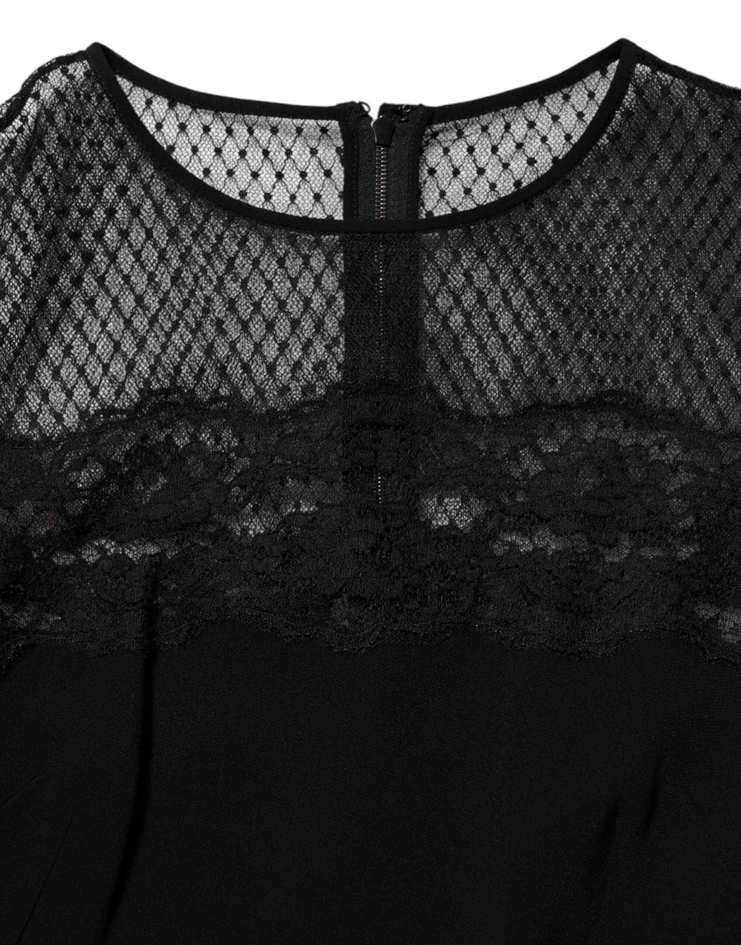 Dolce &amp; Gabbana Black Floral Lace Trim Sheath A-line Dress