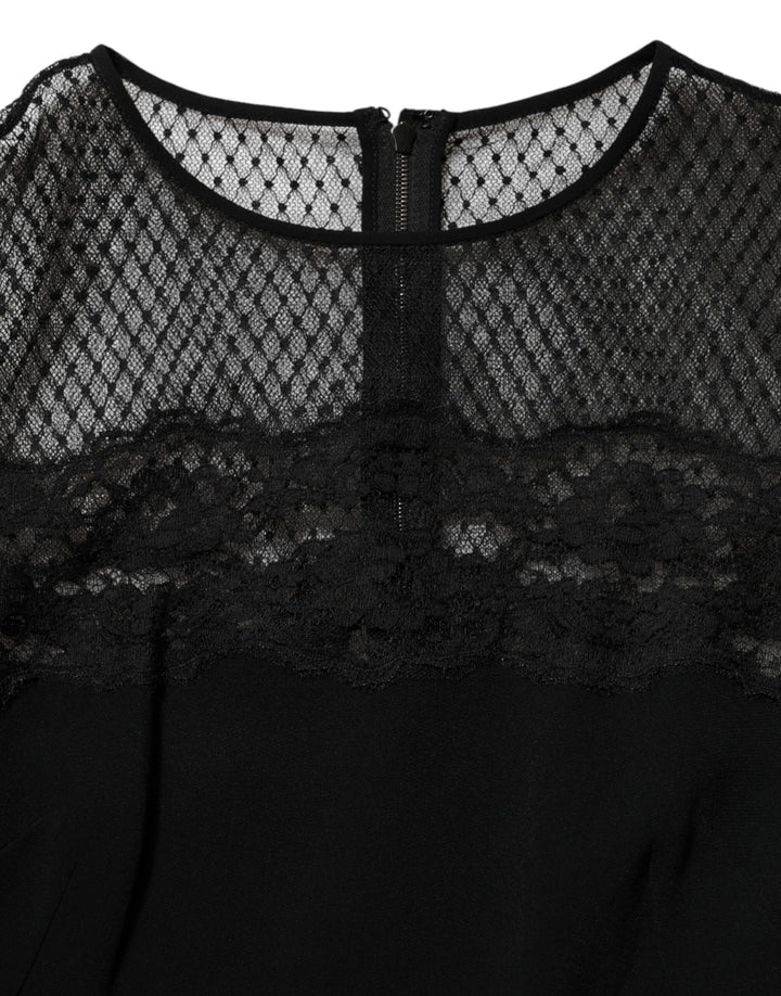 Dolce &amp; Gabbana Black Floral Lace Trim Sheath A-line Dress