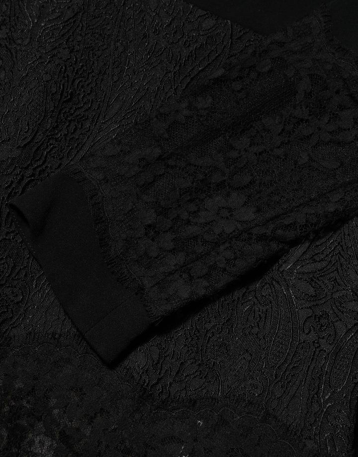 Dolce &amp; Gabbana Black Floral Lace Trim Sheath A-line Dress