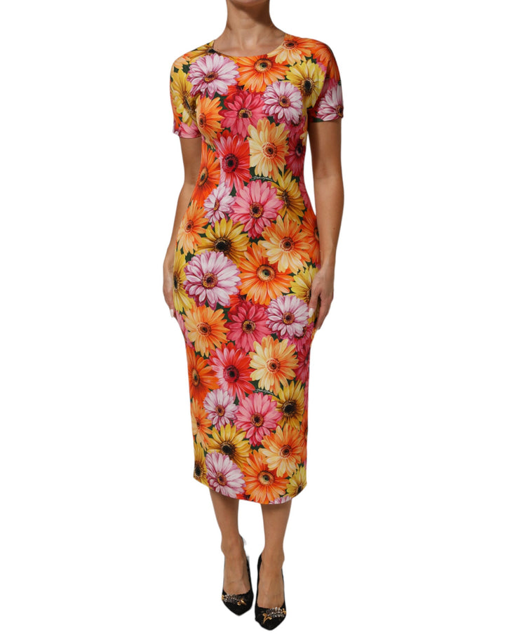 Dolce &amp; Gabbana Multicolor Floral Print SilkSheath Midi Dress