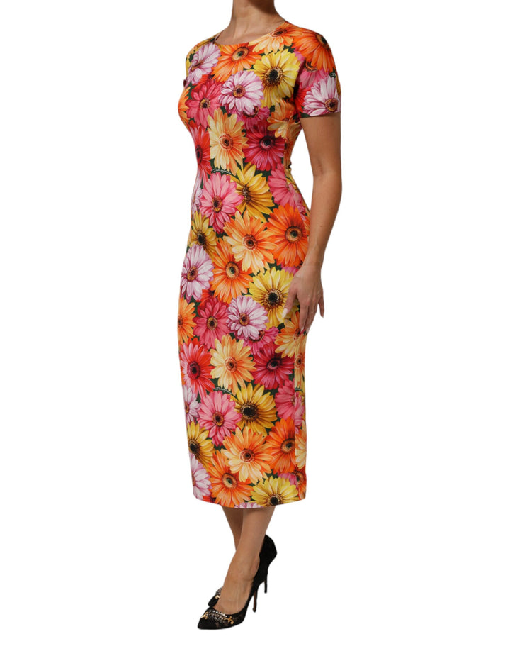 Dolce &amp; Gabbana Multicolor Floral Print SilkSheath Midi Dress