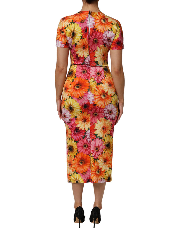 Dolce &amp; Gabbana Multicolor Floral Print SilkSheath Midi Dress