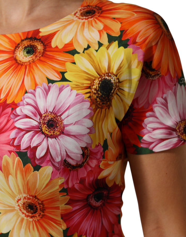 Dolce &amp; Gabbana Multicolor Floral Print SilkSheath Midi Dress