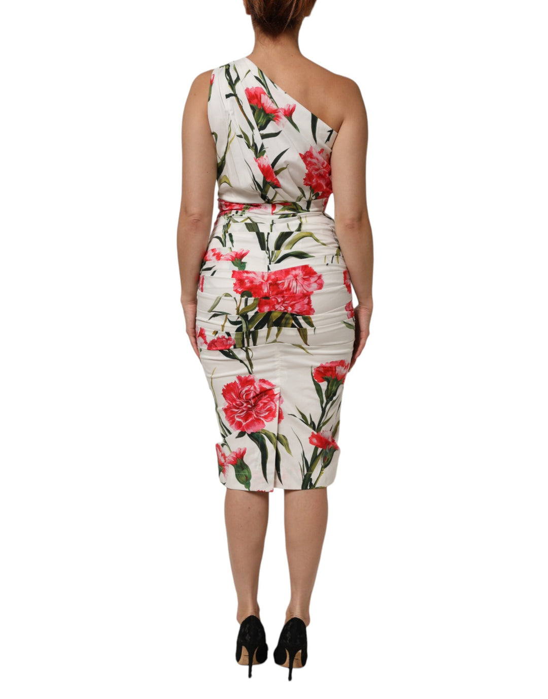 Dolce &amp; Gabbana White Floral One Shoulder Sheath Dress
