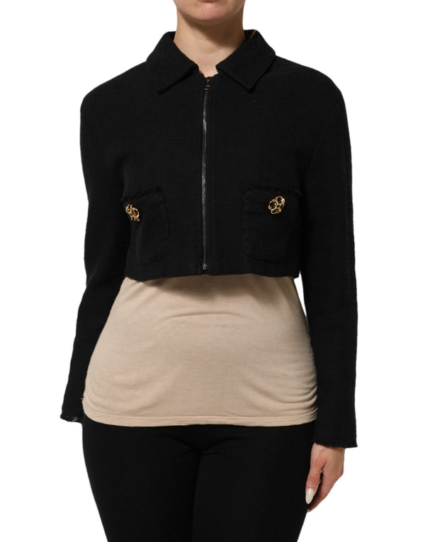 Dolce & Gabbana Track Jackets - Black Cotton Full Zip Cropped Coat Jacket
