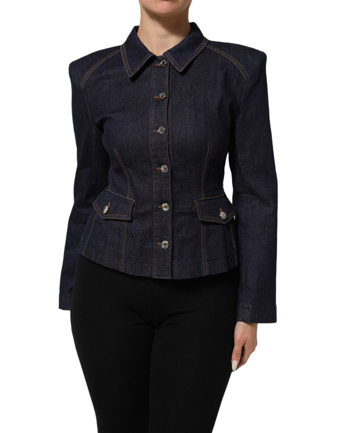 Dolce &amp; Gabbana Dark Blue Cotton Collared Denim Coat Jacket