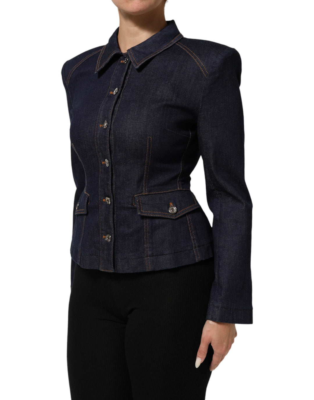 Dolce &amp; Gabbana Dark Blue Cotton Collared Denim Coat Jacket