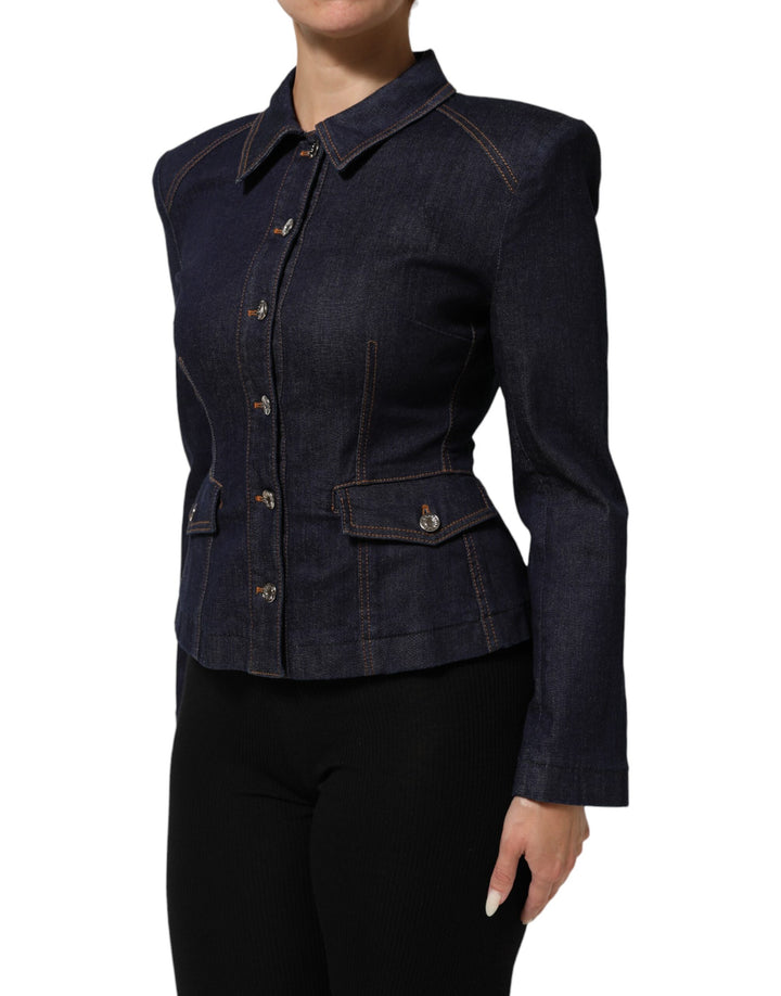 Dolce &amp; Gabbana Dark Blue Cotton Collared Denim Coat Jacket