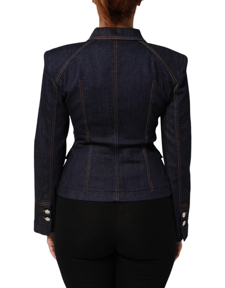 Dolce &amp; Gabbana Dark Blue Cotton Collared Denim Coat Jacket