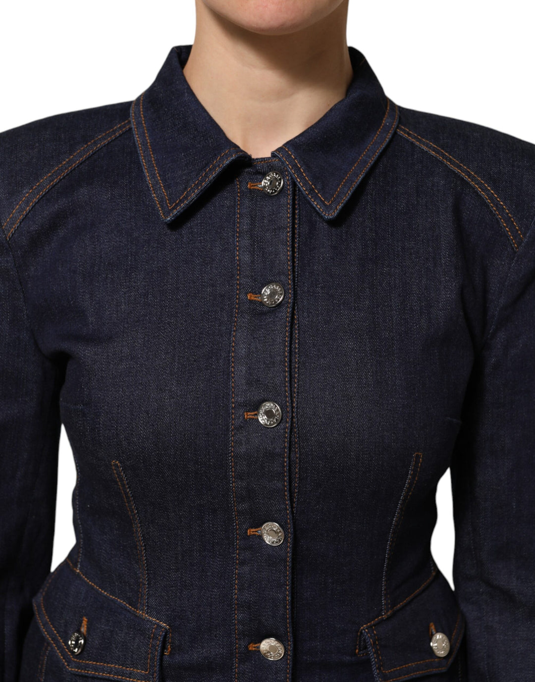 Dolce &amp; Gabbana Dark Blue Cotton Collared Denim Coat Jacket