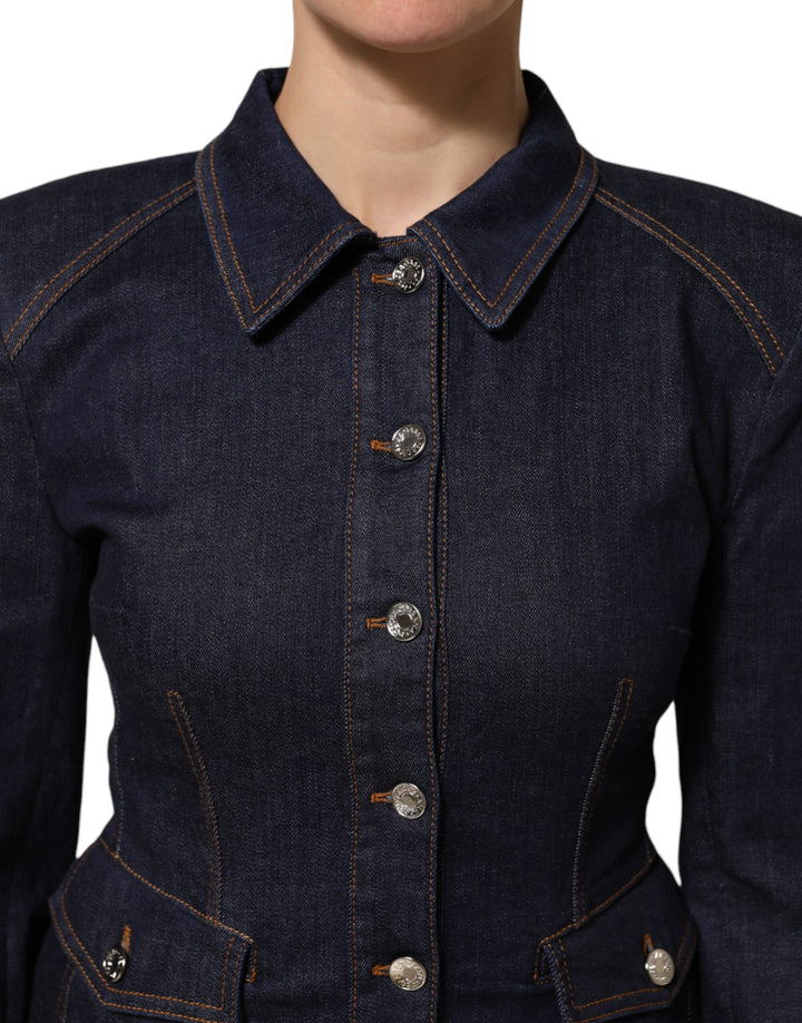 Dolce &amp; Gabbana Dark Blue Cotton Collared Denim Coat Jacket