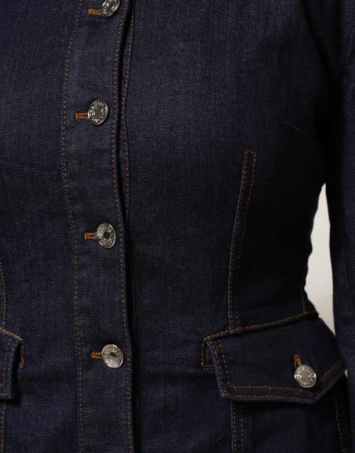 Dolce &amp; Gabbana Dark Blue Cotton Collared Denim Coat Jacket