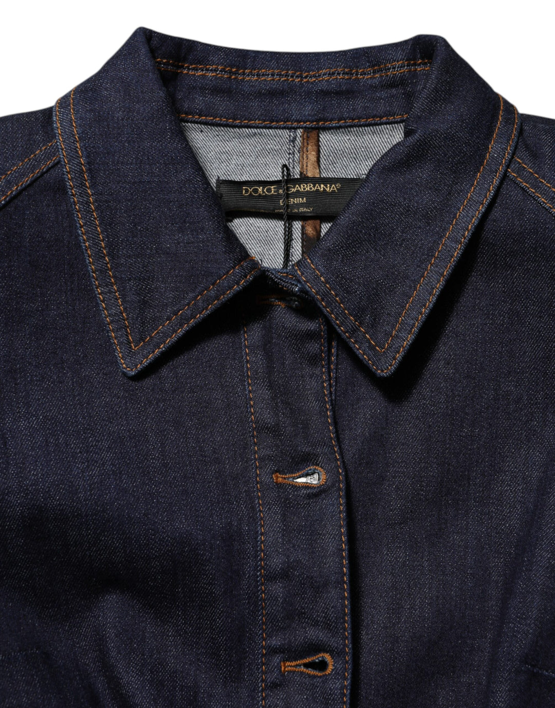 Dolce &amp; Gabbana Dark Blue Cotton Collared Denim Coat Jacket