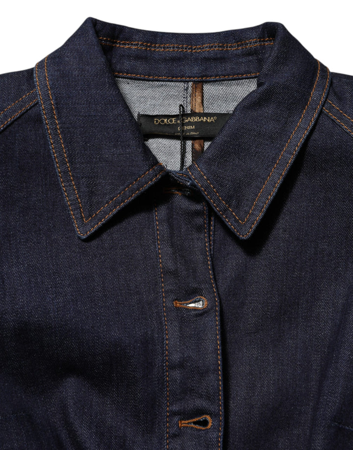 Dolce &amp; Gabbana Dark Blue Cotton Collared Denim Coat Jacket