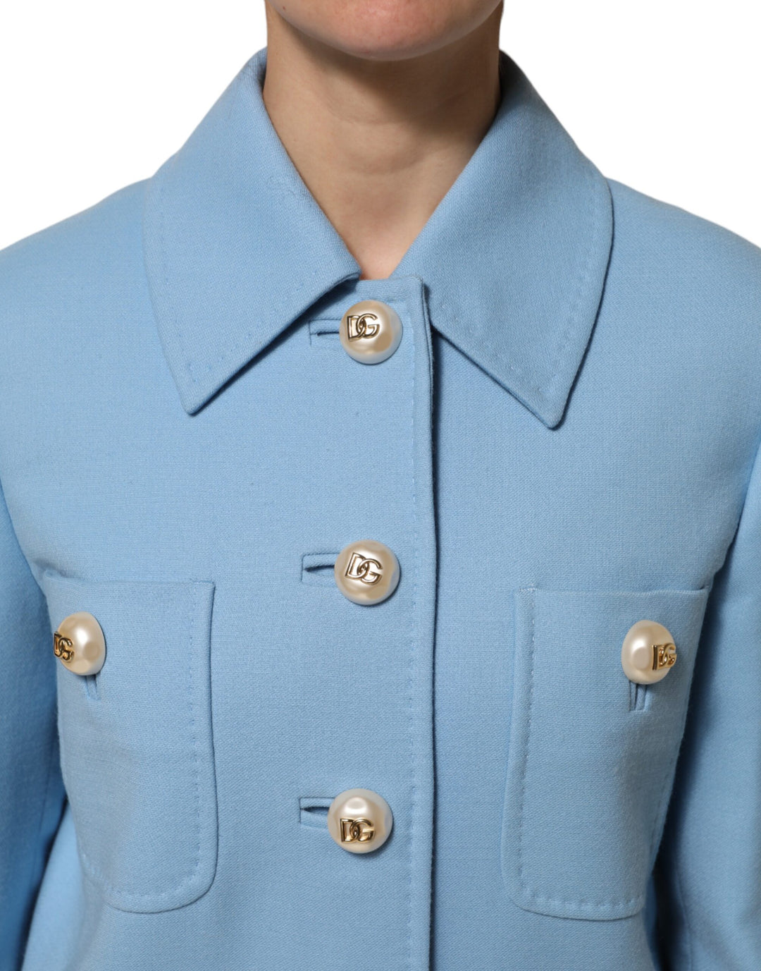 Dolce &amp; Gabbana Blue Buttoned Down Trench Coat Jacket
