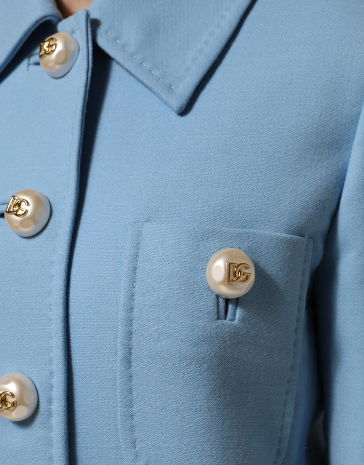 Dolce &amp; Gabbana Blue Buttoned Down Trench Coat Jacket