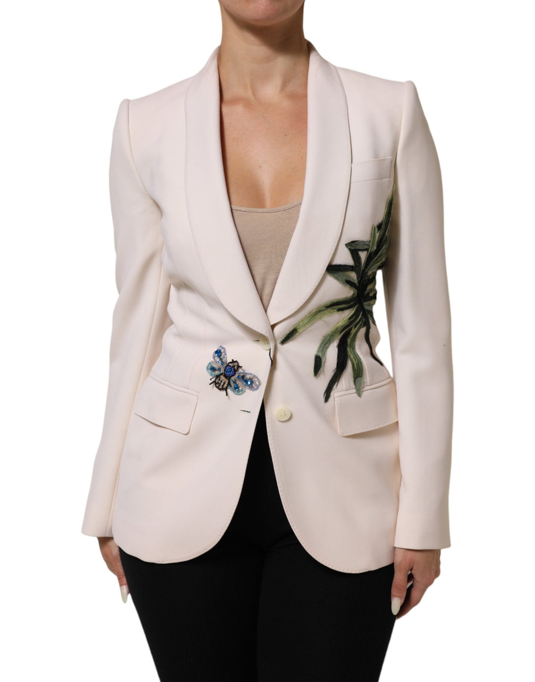 Dolce &amp; Gabbana Beige Embroidered Single Breasted Jacket