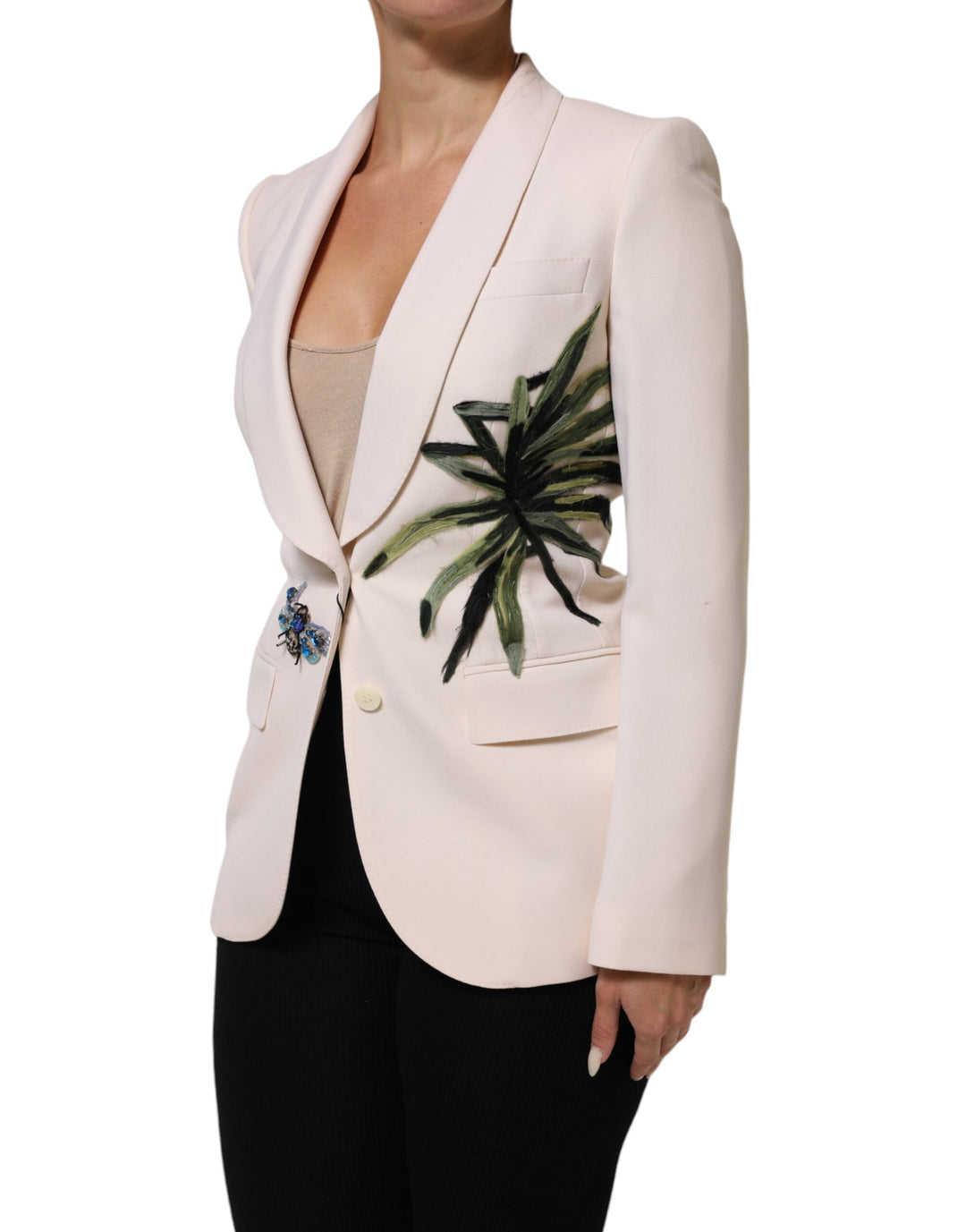Dolce &amp; Gabbana Beige Embroidered Single Breasted Jacket