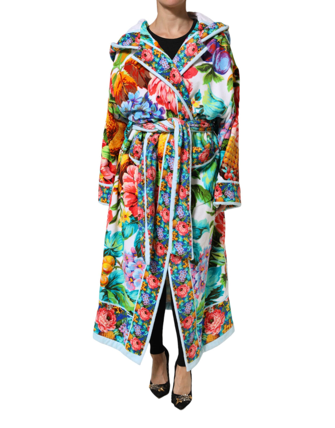 Dolce &amp; Gabbana Multicolor Floral Print Belted Bathrobe Coat Jacket