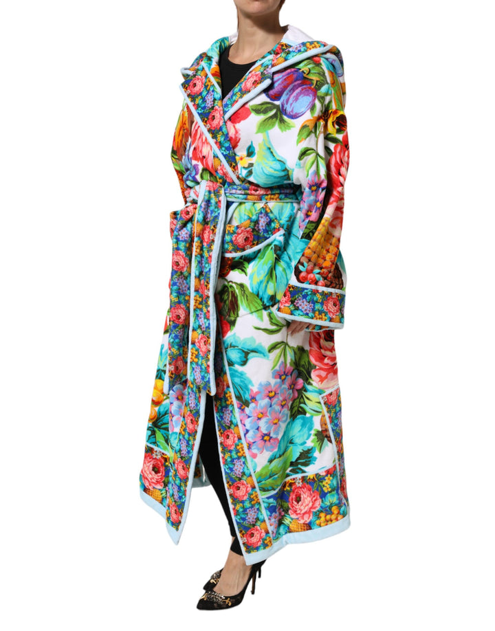 Dolce &amp; Gabbana Multicolor Floral Print Belted Bathrobe Coat Jacket