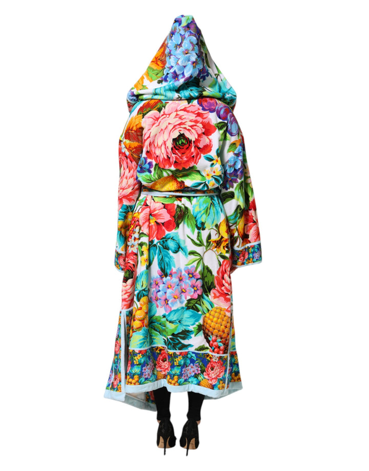 Dolce &amp; Gabbana Multicolor Floral Print Belted Bathrobe Coat Jacket