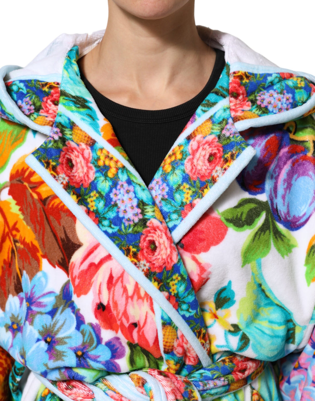 Dolce &amp; Gabbana Multicolor Floral Print Belted Bathrobe Coat Jacket