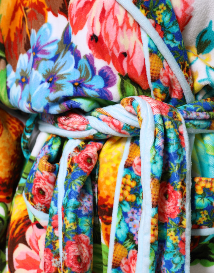 Dolce &amp; Gabbana Multicolor Floral Print Belted Bathrobe Coat Jacket