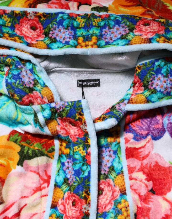 Dolce &amp; Gabbana Multicolor Floral Print Belted Bathrobe Coat Jacket