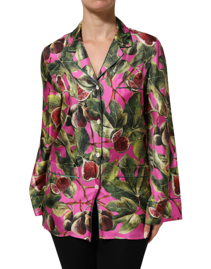 Dolce &amp; Gabbana Hot Pink Fig Printed Silk Shirt Blouse Top