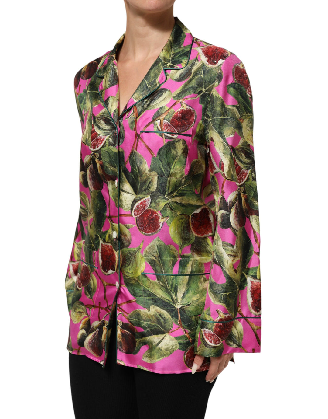 Dolce &amp; Gabbana Hot Pink Fig Printed Silk Shirt Blouse Top