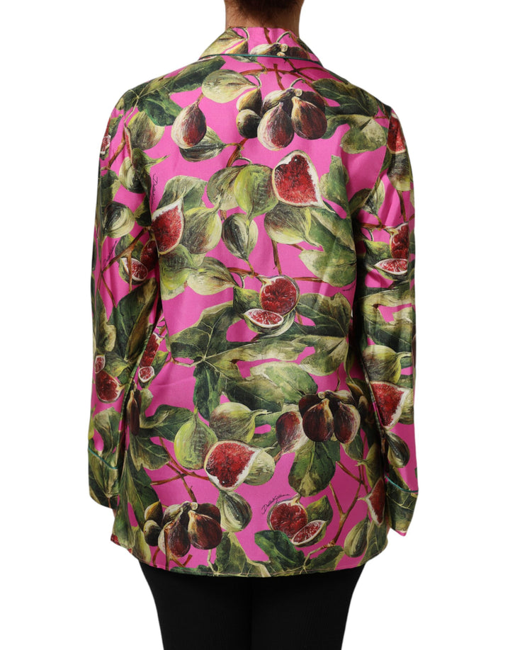 Dolce &amp; Gabbana Hot Pink Fig Printed Silk Shirt Blouse Top
