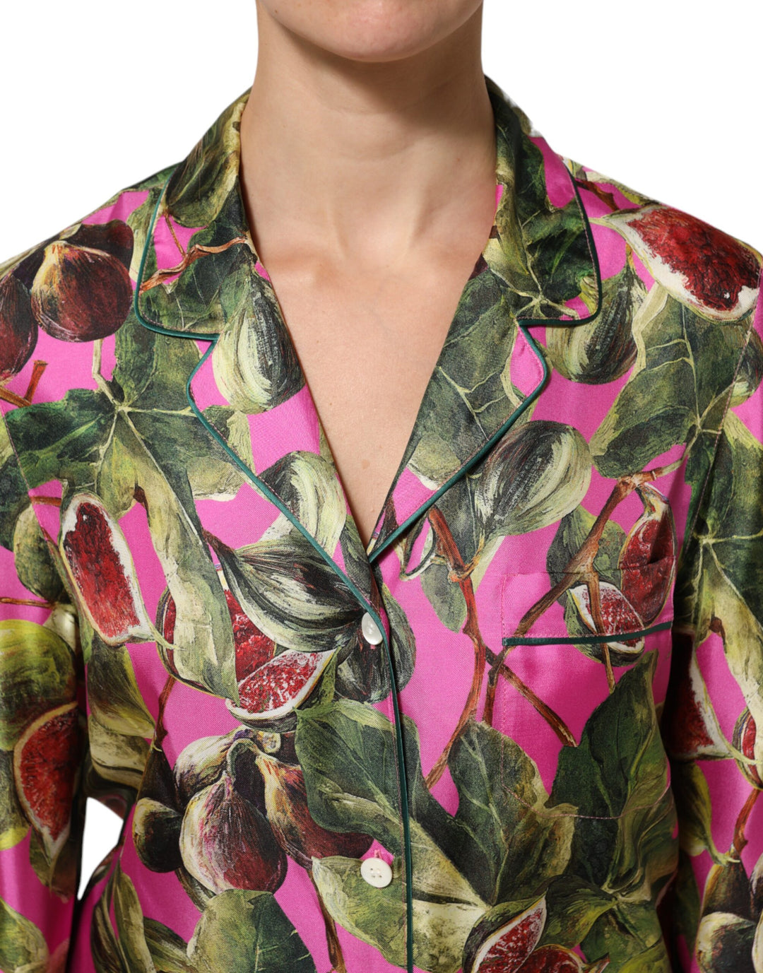 Dolce &amp; Gabbana Hot Pink Fig Printed Silk Shirt Blouse Top