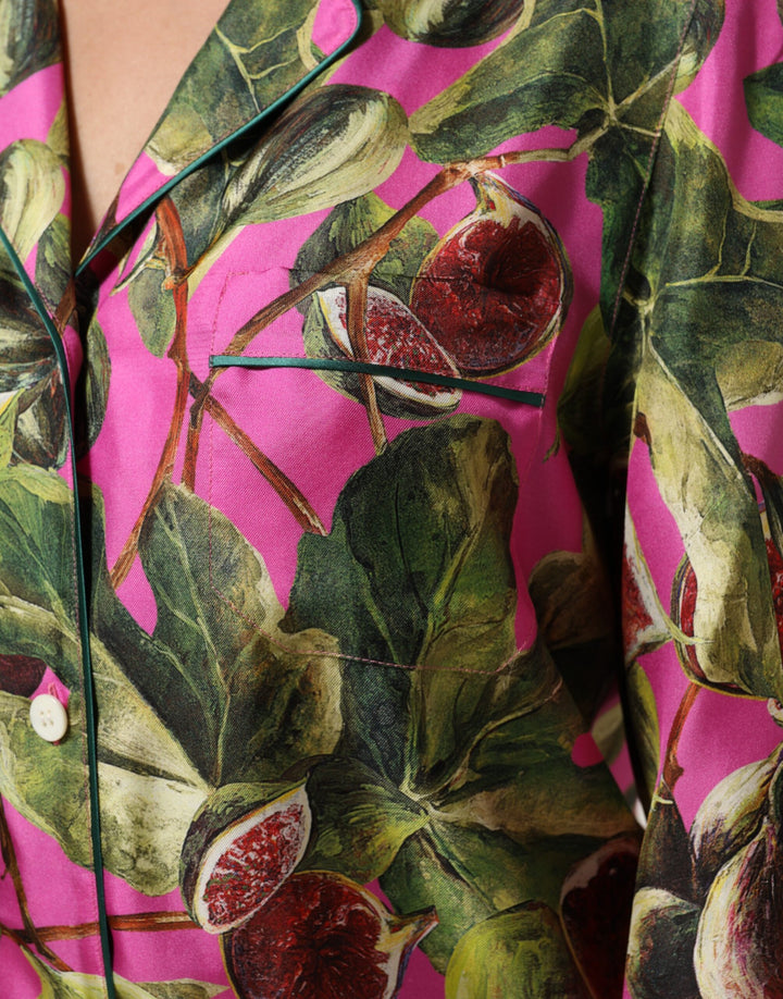 Dolce &amp; Gabbana Hot Pink Fig Printed Silk Shirt Blouse Top