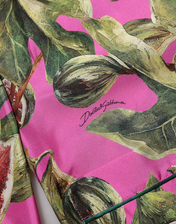 Dolce &amp; Gabbana Hot Pink Fig Printed Silk Shirt Blouse Top
