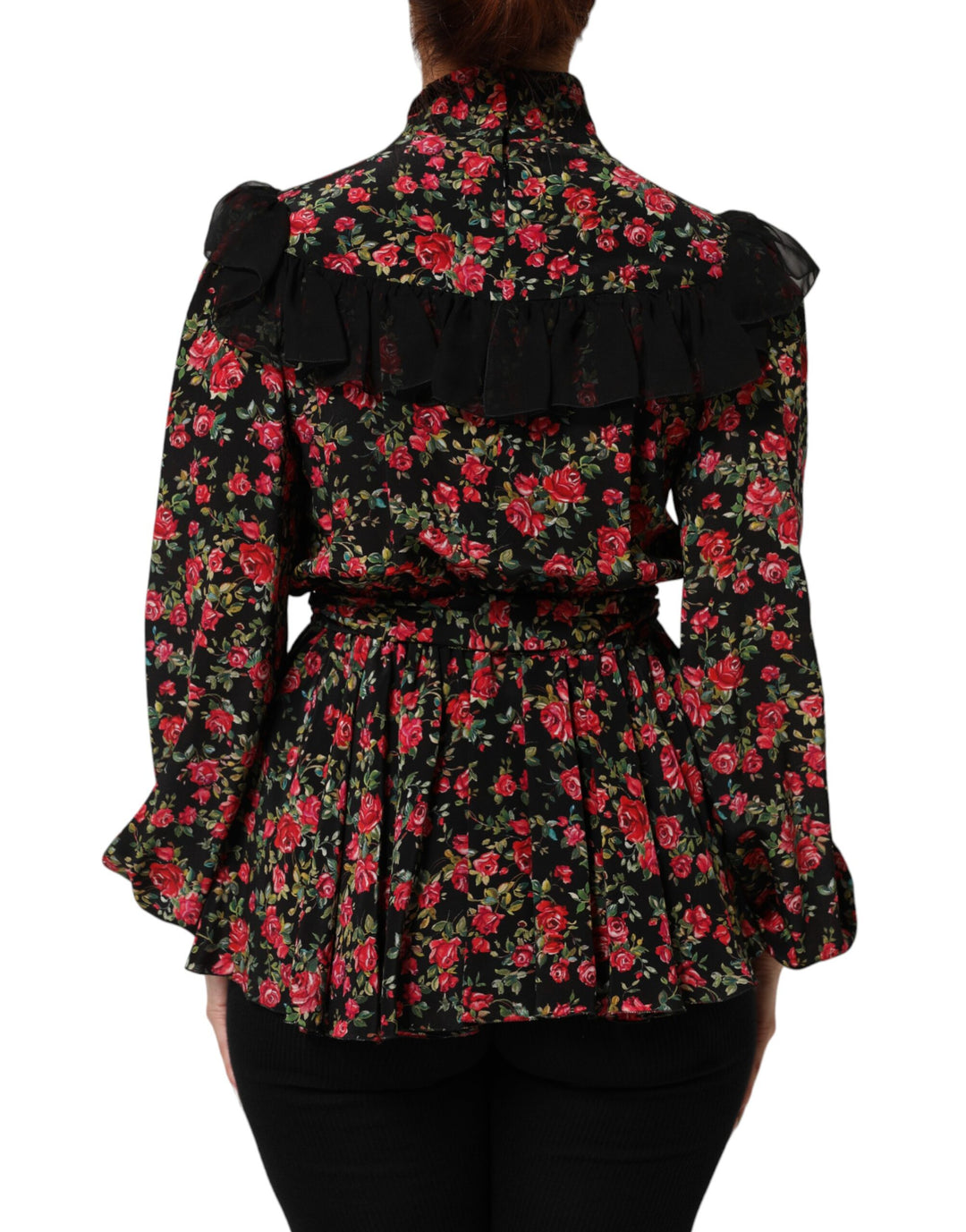 Dolce &amp; Gabbana Black Floral Print Long Sleeve Blouse Top