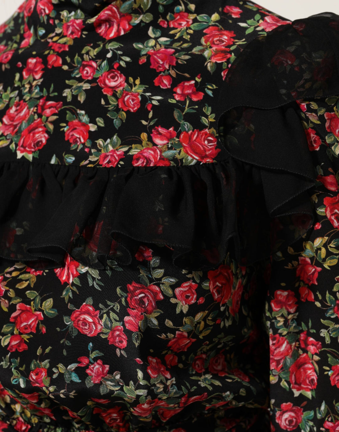Dolce &amp; Gabbana Black Floral Print Long Sleeve Blouse Top