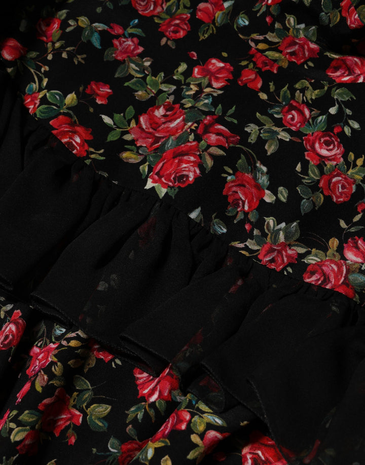 Dolce &amp; Gabbana Black Floral Print Long Sleeve Blouse Top