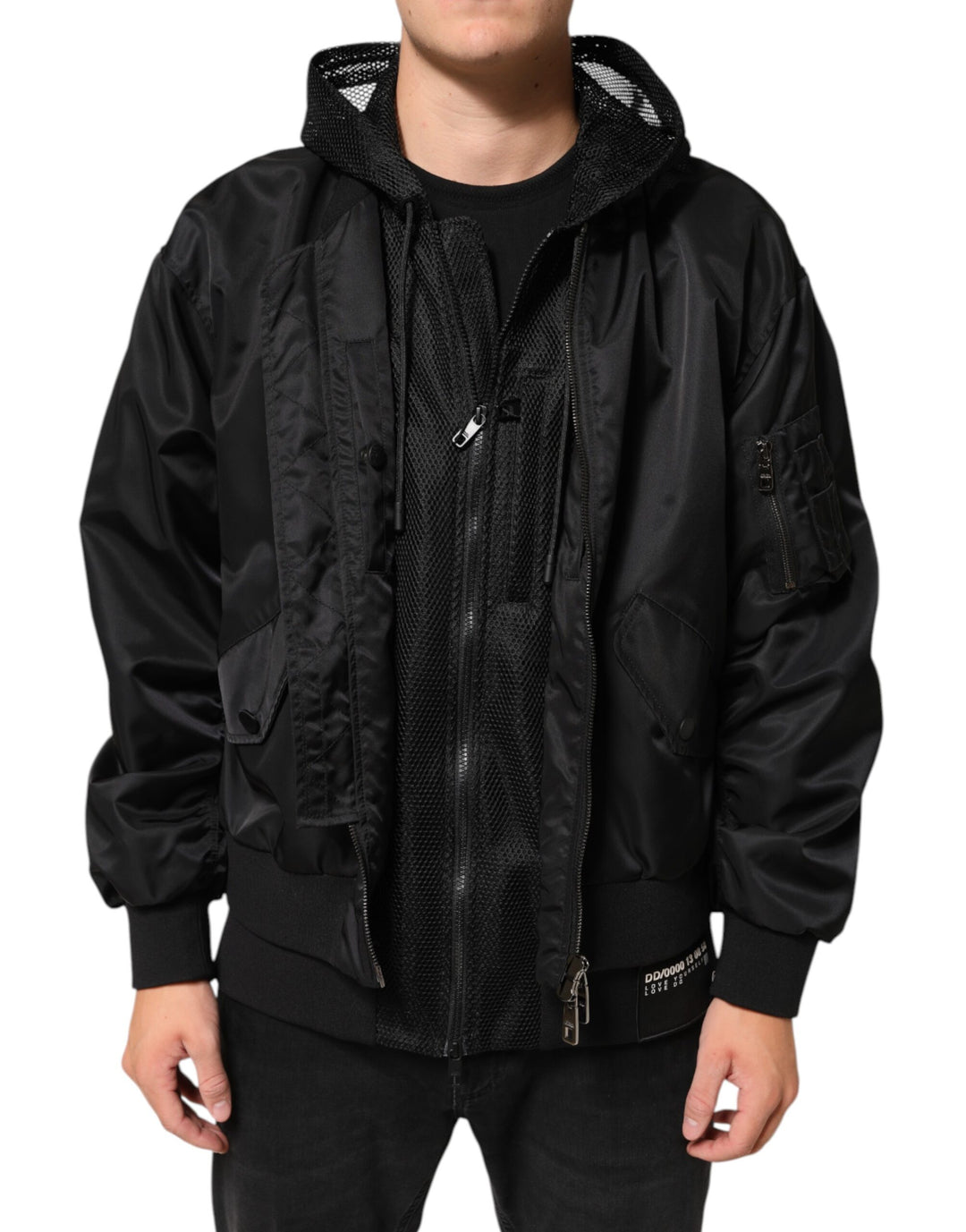 Dolce &amp; Gabbana Black Nylon Hooded Full Zip Bomber Men Jacket