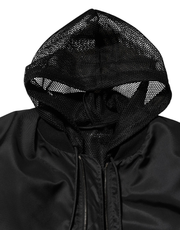 Dolce &amp; Gabbana Black Nylon Hooded Full Zip Bomber Men Jacket
