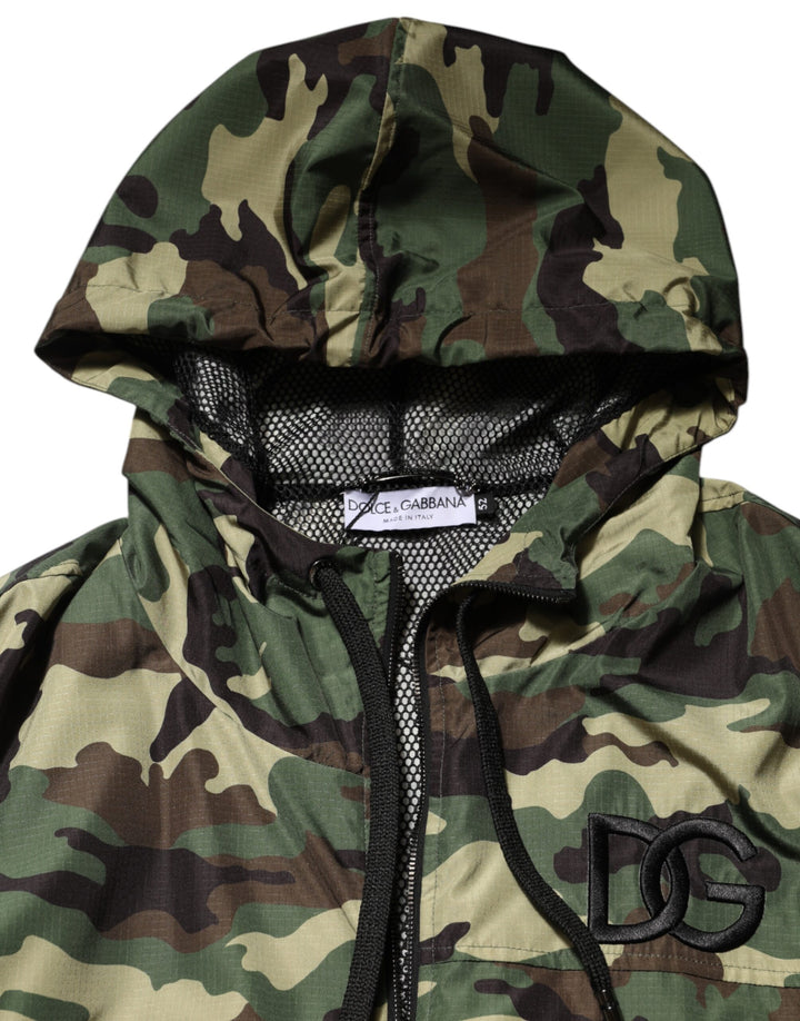 Dolce &amp; Gabbana Green Camouflage Hooded Sweatshirt Jacket