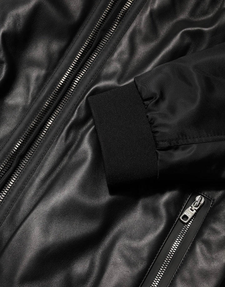 Dolce &amp; Gabbana Black Leather Nylon FullZip Blouson Jacket