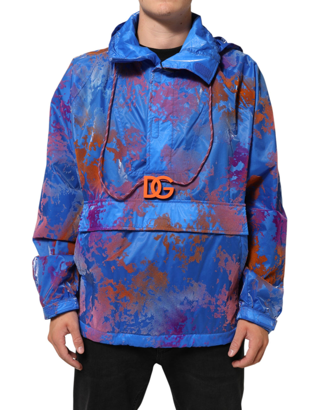 Dolce &amp; Gabbana Blue Tie Dye Logo Hooded Sweatshirt Jacket