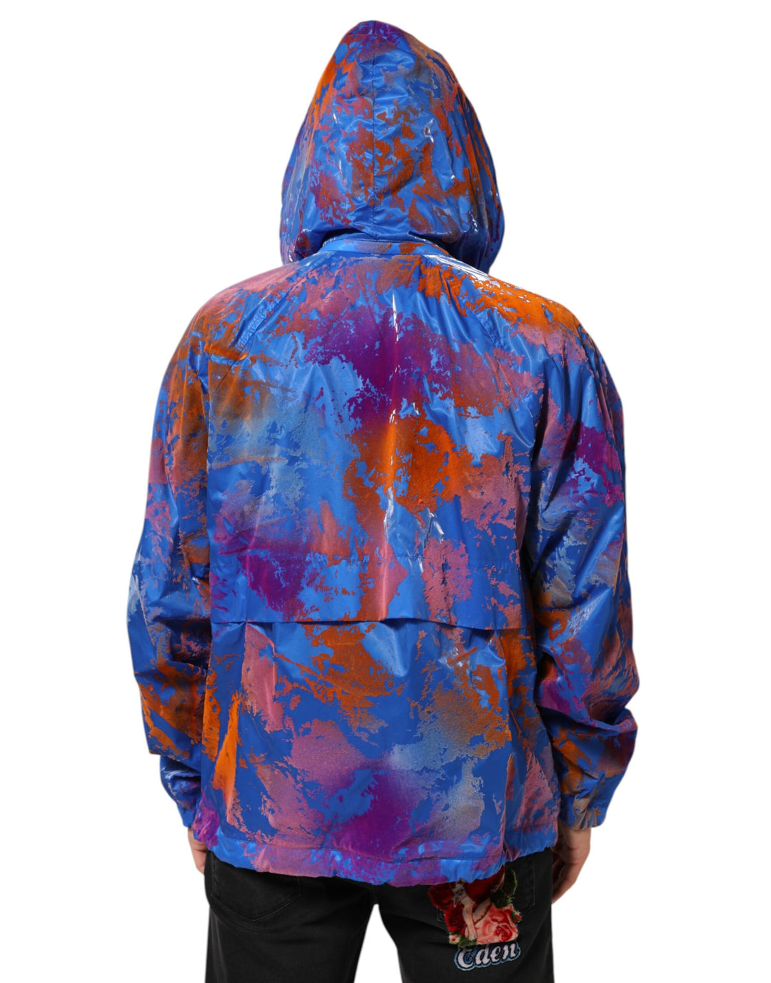 Dolce &amp; Gabbana Blue Tie Dye Logo Hooded Sweatshirt Jacket