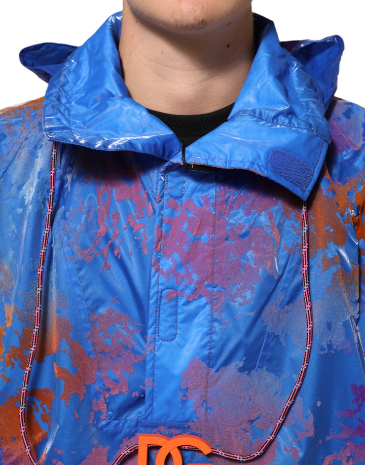 Dolce &amp; Gabbana Blue Tie Dye Logo Hooded Sweatshirt Jacket